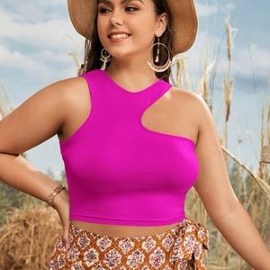 Pink Cut Out Asymmetrical Neck CropTop